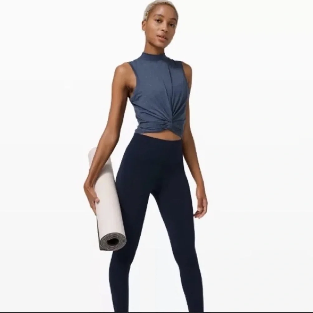 LULULEMON Blue Time to Restore Mock Neck Wrap Around Tie Back Tank Top Bra 4